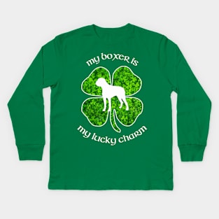 St Patrick's Day Boxer Dog Shirt " My Boxer is My Lucky Charm" Kids Long Sleeve T-Shirt